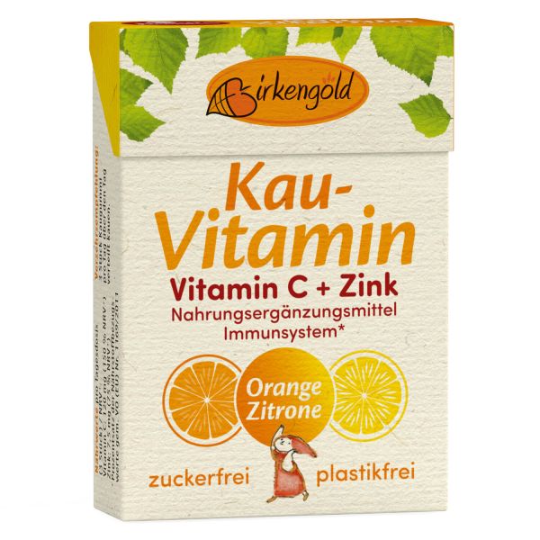Birkengold Vitamin C und Zink Kaugummi Vegan und Plastikfrei 28g